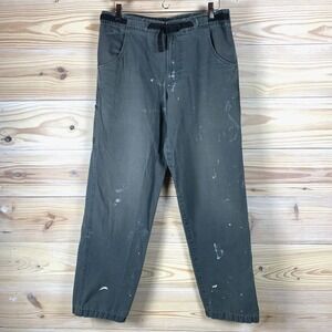Vtg prAna Pants Mens Large USA Thrashed Climbing Belted Paint Splatter Gray Camp